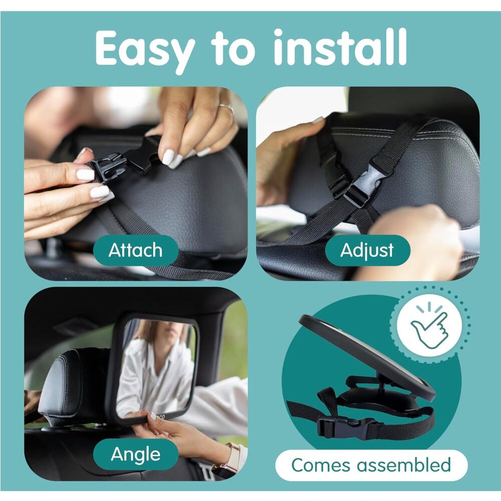 Baby Car Mirror Rear Facing, Shatterproof & Shakeproof with 360° Rotation- Black - Picture 4 of 6